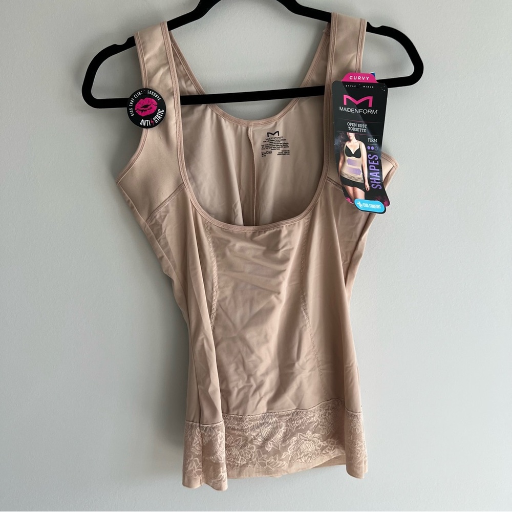 NWT Maidenform open bust torsette beige lace trim shapewear plus size 1X - Picture 3 of 8